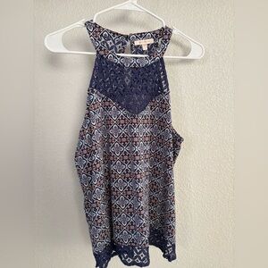 Skies Are Blue Navy and White Patterned Blouse